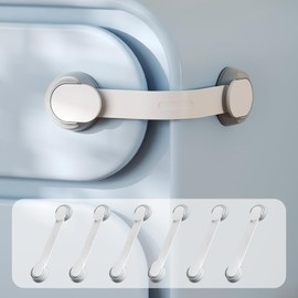 SAFELON 6 PCS Child Safety Locks, Cupboards Straps Locks, Baby Safety Drawer Locks, Childproof Locks for Cabinets, Kitchen, Toilets, Cupboard, Easy Install, No Tools Needed (White)