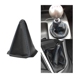 Zpana Car Shift Boot Cover, PU Leather Manual Automatic Vehicle Shifter Lever Knob Dust Protector, Dustproof Gear Shift Protection Sleeve Gaiter, Universal Auto Accessories(Carbon Texture Blue Line)