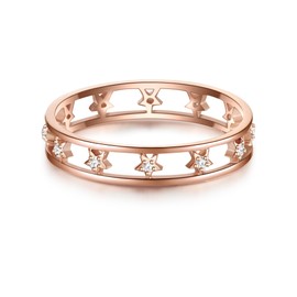 Glanzstücke München Women's Band Ring with Stars 925 Sterling Silver Rose Gold-Plated with White Zirconia - Women's Ring Silver Ring Rose Gold, Silver, Cubic Zirconia