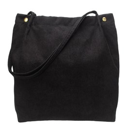 PAZIMIIK Corduroy Tote Bags for Women Reusable Grocery Shopping Shoulder Go-to Everyday Bag with Canvas Lining for Work Travel,Black