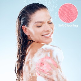 Silicone Body Scrubber Redfly Back Scrubber for Shower, Exfoliating Body Brush, Rubber Massage Loofah for Men and Women, Effective Skin Cleaner and Exfoliator, Bath Scrub for Deep Cleaning (Pink)