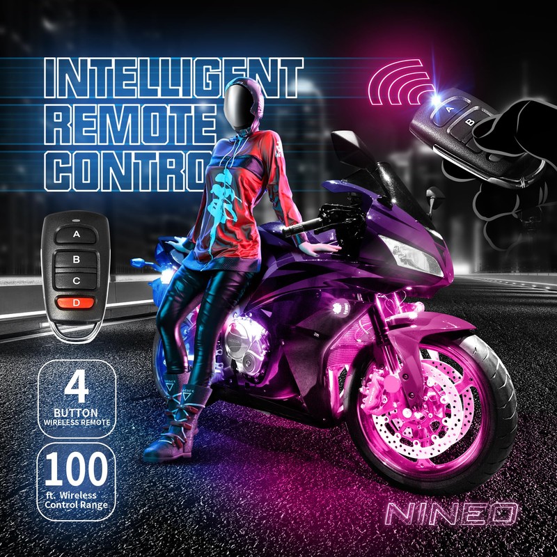 NINEO 8PCS Motorcycle RGB Led Light Kit, Multi-Color Atmosphere Underglow
