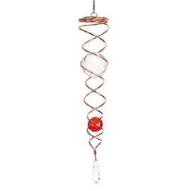 CIM Metal Deco Wind Chime - Crystal Twister Copper - red - Wind Spinner 6x35cm, balls: Ø5cm/Ø3cm - incl. hook, ball bearing swivel, nylon cord, 2 glass balls and facet cut glass drop