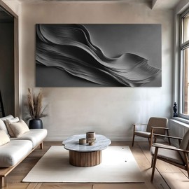 Tailored Canvases Black Abstract Minimalist Wall Art – Modern Waves Design for Living Room or Office - Black Tones Canvas Painting Decor – Contemporary Wall Accent in Minimalist Abstract Style 10x20