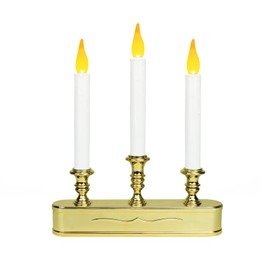 LitTerra Window Candles Battery Operated with Timer 8 Hours on and 16 Hours Off Led Warm White with Flicker Flame (3 Led Gold)