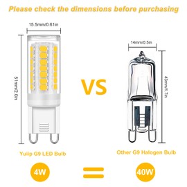 YUIIP G9 LED Bulbs 4W 4000K Natural White, 40W Halogen Bulb Equivalent, AC110V-130V G9 Bi-pin Ceramic Base LED Light Bulbs, Non-Dimmable 10-Pack