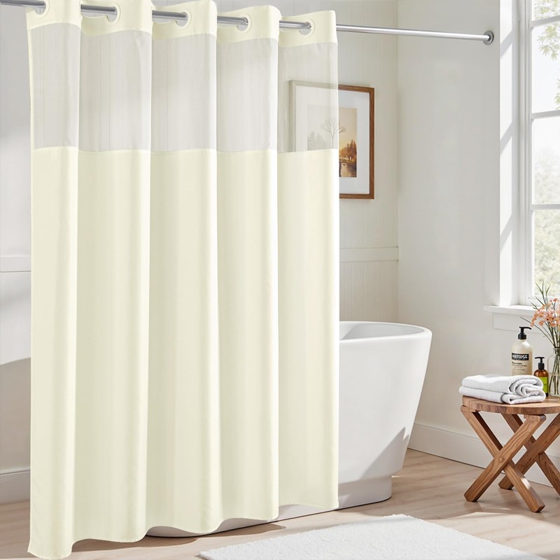 River Dream Beige Fabric Shower Curtain or Liner with Sheer