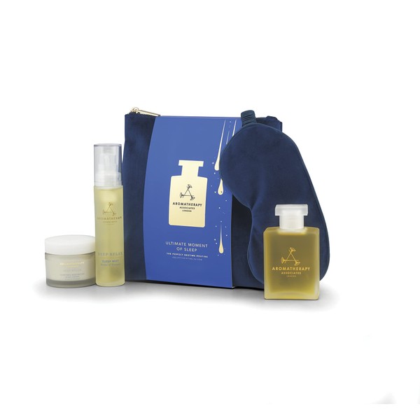 Aromatherapy Associates Ultimate Moment of Sleep. Luxurious Holiday Gift Set Includes Deep Relax Bath and Shower Oil, Sleep Mist, Body Butter and Eye Mask in a Velvet Bag (1 count)