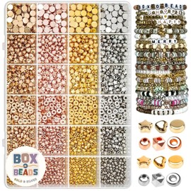 Spacer Beads Kit for Bracelet Making, 3000 Assorted Round Hearts and Stars Gold Tones and Silver Beads for Bracelet Jewelry Making Set for Teen Girls 9 10 11 12 Adults Friendship Bracelet