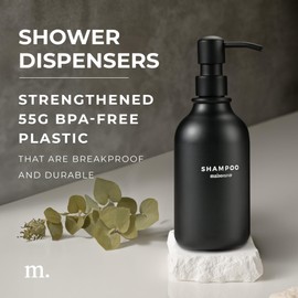 MaisoNovo Refillable Shampoo and Conditioner Bottles | 16.9 fl oz Set of 3 Black Plastic Bottles Black Pumps