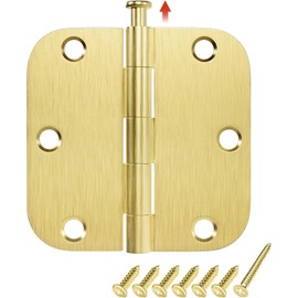 HOSOM 18 Pack Door Hinges Brushed Brass 3.5 Inch with 5/8" Radius Corners Rounded Satin Brass Interior Door Hinges 3 1/2" Gold Door Hinge for Door Heavy Duty Door Hardware