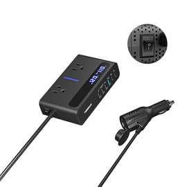 200W Car Power Inverter, TESSAN 12V DC to 110V AC Converter with 2 AC Outlets and 6 USB Ports with 65W USB-C, Car Charger Adapter PD/QC 3.0 Fast Charging, Car-Essentials for Camping, Road Trip, Black