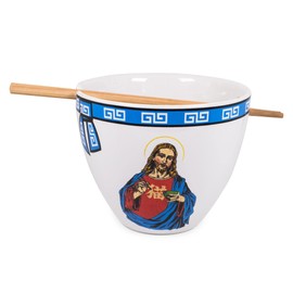 Bowl Bop Jesus Can I Get A Ramen? Japanese Ceramic Dinnerware Set | Includes 16-Ounce Ramen Noodle Bowl and Wooden Chopsticks | Asian Food Dish Set for Home & Kitchen | Funny Religious Gifts