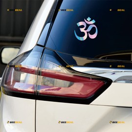 3 Pack Holographic Iridescent Color, 4 Inches - Yoga Om Ohm Symbol India Decal Sticker Vinyl - for Car Boat Laptop No Background Die-Cut