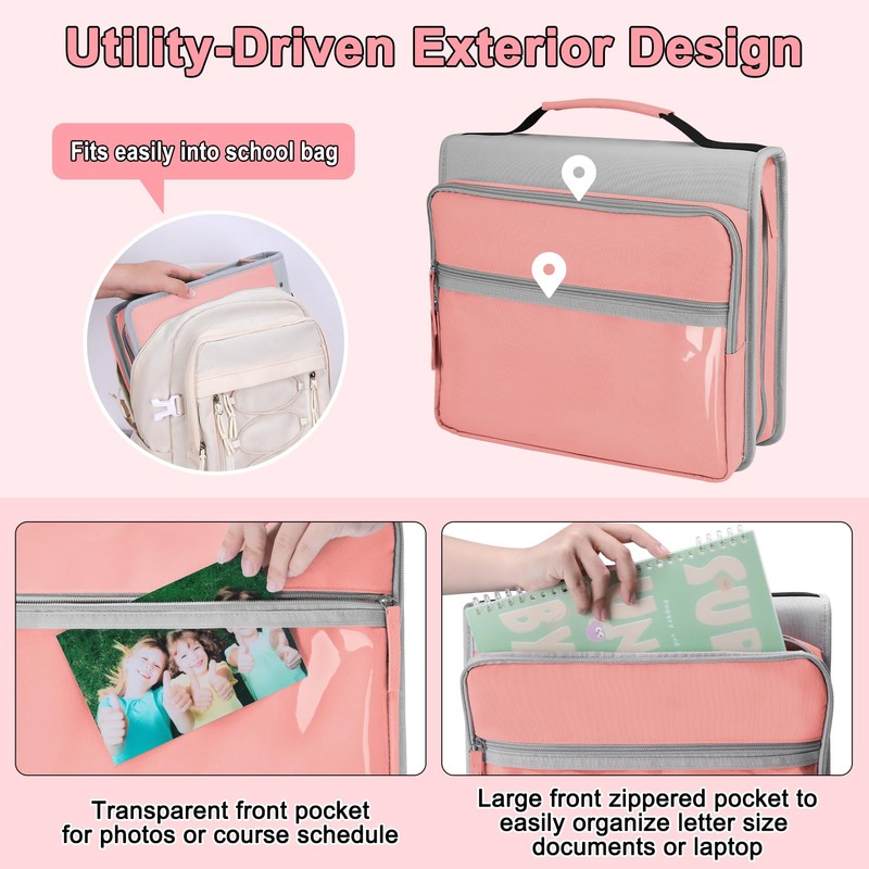 Ndsox Zipper Binder 3 Ring with Handle, 2 Inch O-Ring