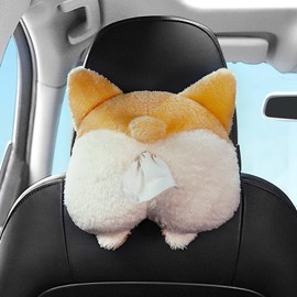 DCQRY Car Tissue Box Holder, Cute Soft Plush Cat Corgi Butt Tissue Dispenser Cartoon Animals Car Tissue Box Paper Napkin Storage Box for Car Home Bathroom Accessories