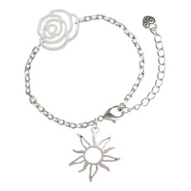 Delight Jewelry Silvertone Open Design Sun - Silver-tone Flower Link Chain Bracelet, 6.75"+2" Extender