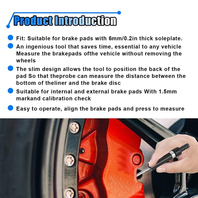 Car Brake Pad Thickness Gauge Measure Tool, Brake Shoe Gauge
