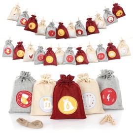 Nordstern Advent Calendar for Filling Christmas Calendar - Large Fabric Bags 18 x 13 cm - 24 Jute Bags with String and Clips - Gift Bags for Filling and Hanging Yourself