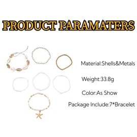 QKEOISUD Starfish Shell Summer Beach Beaded Bracelets for Women Boho Holiday Layered Stackable Jewelry Accessories Prsents