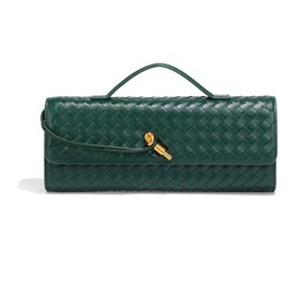 Handbags women Handmade Woven Evening Bag PU Leather Handbags clutch purses for women woven bags for women (Emerald Green)
