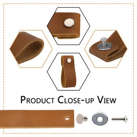 10Pcs Leather Drawer Pulls, Leather Furniture Dresser Knobs, Handmade PVC Leather Handles for Cabinet Kitchen Doors Bathroom Closet Cupboard Drawers (Brown)