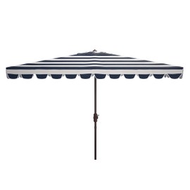 Safavieh PAT8311C Outdoor Vienna Navy and White 6'6" x 10' Rectangle Crank UV Protected Umbrella