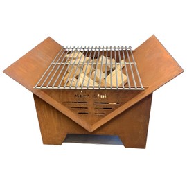 Mont Alpi MAFP Flat Packed Portable Outdoor Fire Pit Square and Grill with Carry Bag - Great for Camping and Bonfire Outdoors - Stylish Pre Rust Finish with Cooking Grate - Easy to Assemble