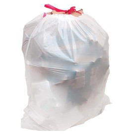 Alina 75 x 45L Polythene Drawstring Bin Liner/Bin Bag/Medium-weight 45 Litre White Plastic Draw Tape Garbage Sack (75 bags)
