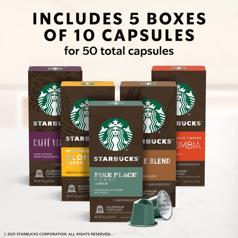 Starbucks by Nespresso Original Line Variety Pack Coffee, 50-count Espresso