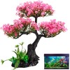 Aquarium Tree Plants Decorations, Artificial Cherry Blossom Tree Grass Set
