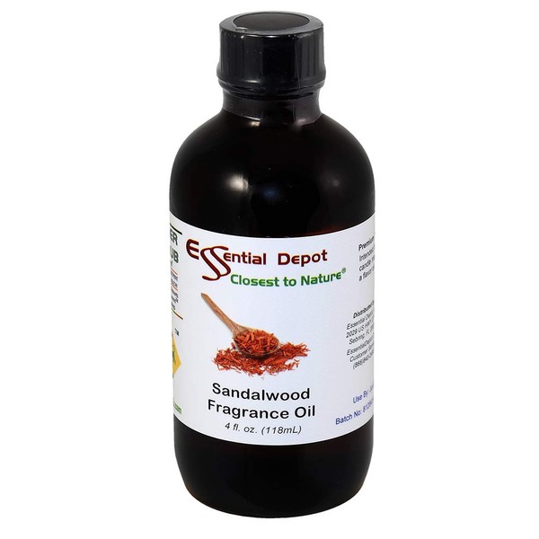 Sandalwood Fragrance Oil - 4 oz - Supplied in 4 oz. Amber Glass Bottle with Black Phenolic Cone Lined and Safety Sealed Cap