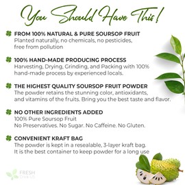 FRESHDRINKUS Premium 4.5oz Soursop Graviola Fruit Powder, Pure, Guanabana Tea, Soursop Fruit Herbal Tea, No Sugar, No Caffeine, No Gluten, Vegan.