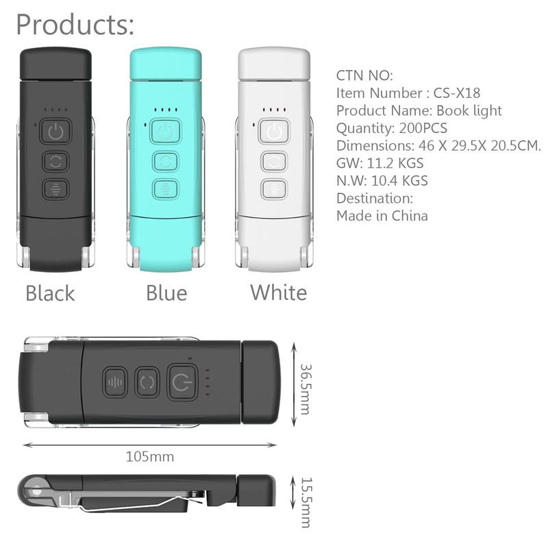 LED Reading Light USB Rechargeable Clip-on Book Light Portable Eye-Care