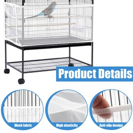 2 Stück Vogelkäfig Abdeckung, Verstellbarer Vogelkäfig Netz, Vogelkäfig Samenfänger, für Käfige mit einem Umfang von 170-200cm, Weiß