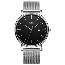 Burei Men's Wrist Watch, Stylish, Minimalist, Ultra Thin Commuter Net Strap, Quartz, Waterproof, Birthday Gift