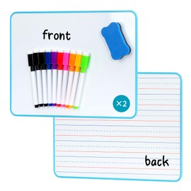 DOEWORKS Magnetic Whiteboard 30 x 21cm, Mini Double Sided White Board, Portable Lined Whiteboard for Home School Office, Blue 2 Packs