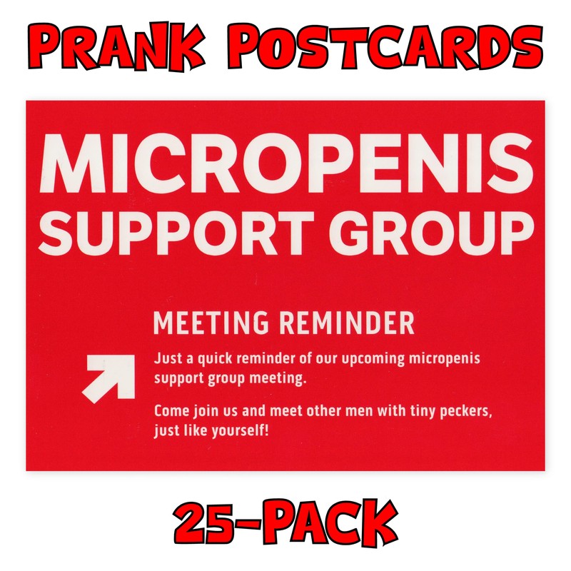 Crazy Novelty Guy (25-Pack) Bulk Prank Postcards - Micropenis Support