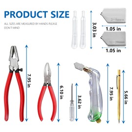 10pcs Heavy Duty Glass Cutting Tool Kit, Curve Jaw Glass Running Pliers Breaker Grozer Pliers, Pencil Style Oil Feed Carbide Tip Glass Cutter for Stained Glass Mosaics Mirror Tiles Breaking