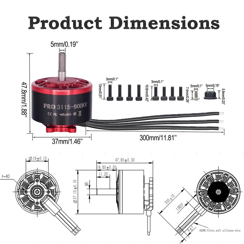 Pro 3115-900kv Drone Brushless Motor 4-8s LiPo Kit Spare Part