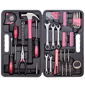 CARTMAN 148-Piece Automotive And Household Tool Set, Pink Repair Kit Case | Versatile tool assortment for car maintenance, home repairs, DIY projects, furniture setup, and daily fixes in a molded case