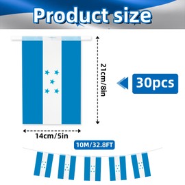 32.8 ft Honduras Flag Banner, 30 Pcs Mini Honduran Country String Flags, Blue White HN Bunting for Honduran National Day, Festivals, Parades, Home, Garden, Indoor, Outdoor Decorations