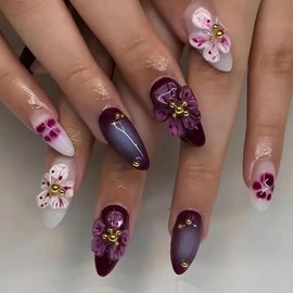 Flower Decor Fake Nails with Nail File & Tape & Stick, 30pcs/bag Removable False Nails for Women Girls Nail Art, Effortless Press on Nails Manicure Set, Christmas Gift