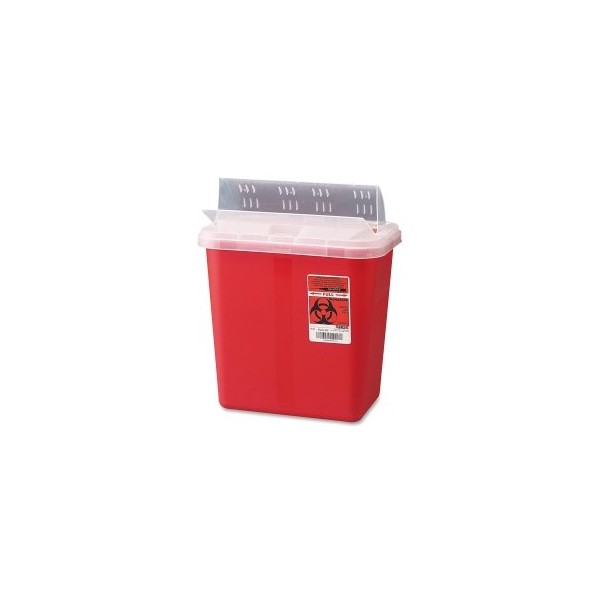 COVIDIEN 2 Gallon Lid Sharps Container, 12.8" x 10.5" x 7.3", Red