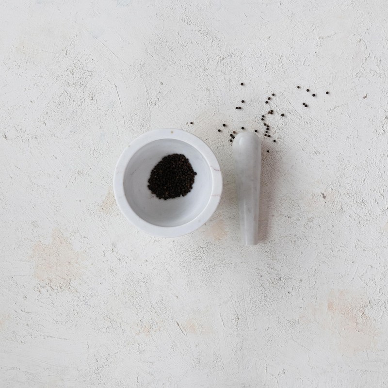 Creative Co-Op Marble Mortar and Pestle, White