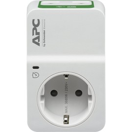 APC-Surge Protector - PM1WU2-GR - Steckdosenadapter mit Überspannungsschutz (1 Stecker Schuko, 2 USB-Ladeausgänge, weiß)