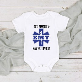 My Mommy Saves Lives! EMT Baby Custom Bodysuit | EMT Mom Gift | EMT Newborn Gift (12 Months)