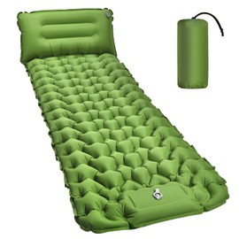 Amtake Camping Sleeping Pad, Self-Inflating Camping Mattress Sleeping Mat,10 cm High Air Mattress with Built-in Foot Pump, Lightweight Inflatable for Traveling, Hiking and Outdoor(Green)