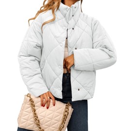 Ebifin Women's Quilted Puffer Jacket Winter Long Sleeve Stand Collar Baggy Short Down Coats with Pockets