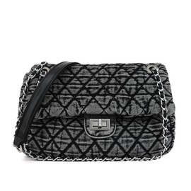 Small Quilted Denim Purse, Shoulder Bag for Women, Crossbody Flap Tote Bag, Double Silver Chain Strap Trendy Hobo Bag, Vintage Retro Washed Jean Purse, Casual Everyday Handbag (Washed Gray, Small)